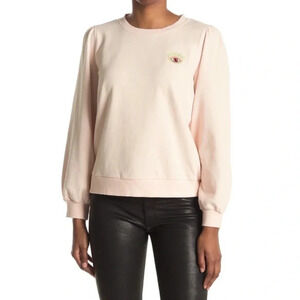 New Nicole Miller Evil Eye Sweatshirt Balloon Sleeve embroidered blush petite